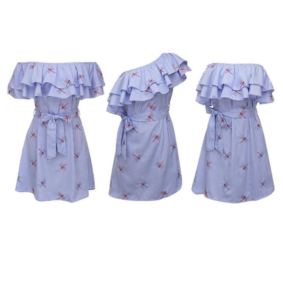 Dragonflies Gingham Convertible Belted Mini Dress - Picture 3 of 3